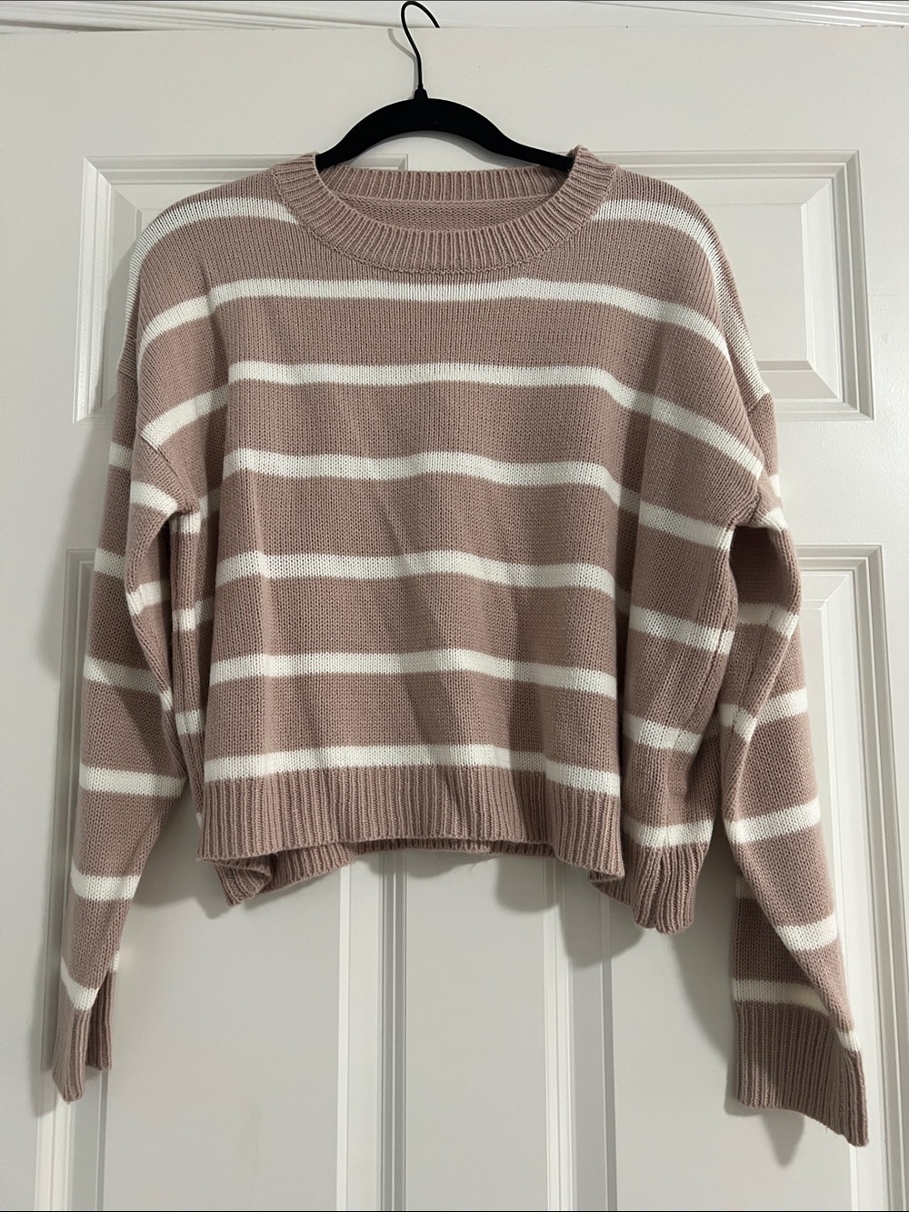 SHEIN Mauve and White Striped Crewneck Sweater